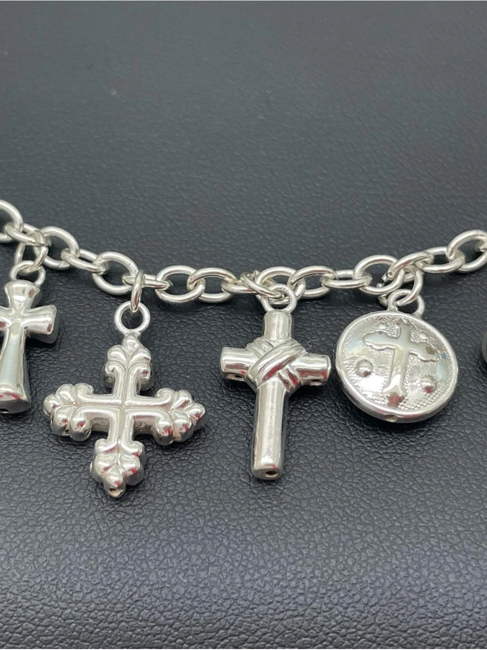 VTG Jacmel Mauritius Sterling Silver Christian Cross Charm Bracelet 925 6.5” GCM